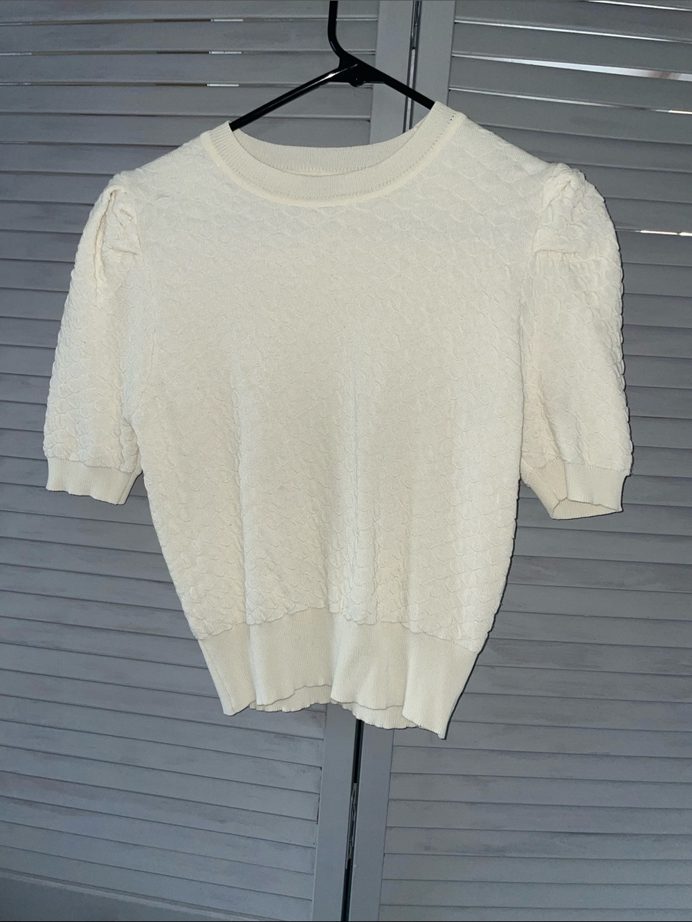 KNIT MIX Cream Textured Puff-Sleeve Sweater Top